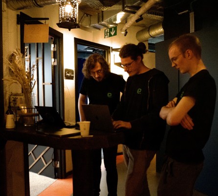 Late-night code review with the team